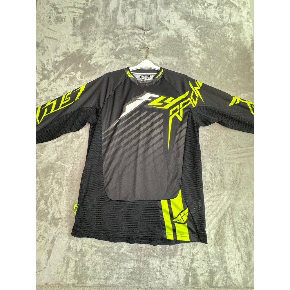 Fly Racing Kinetic Mens Large Long Sleeve‎ Jersey Black Neon Yellow Motocross MX